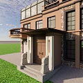 Detached Villa Exterior Design With Brown Double Doors Stone Walls Front Porch And Green Lawn