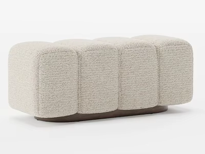 Beige Textured Fabric Ottoman with Block Design and Dark Wooden Base 3d model
