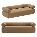 Brown Fabric Sofa with Round Arms and Wooden Base Simple Design 3d model