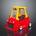 Red Children's Toy Car With Yellow Roof Black Wheels And White Headlights Design