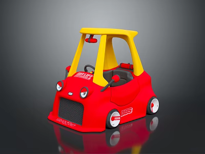 Red Children's Toy Car With Yellow Roof Black Wheels And White Headlights Design 3d model