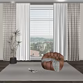 Cozy Single Sofa In Living Room With Curtains Window Blinds Scenic View And Rug