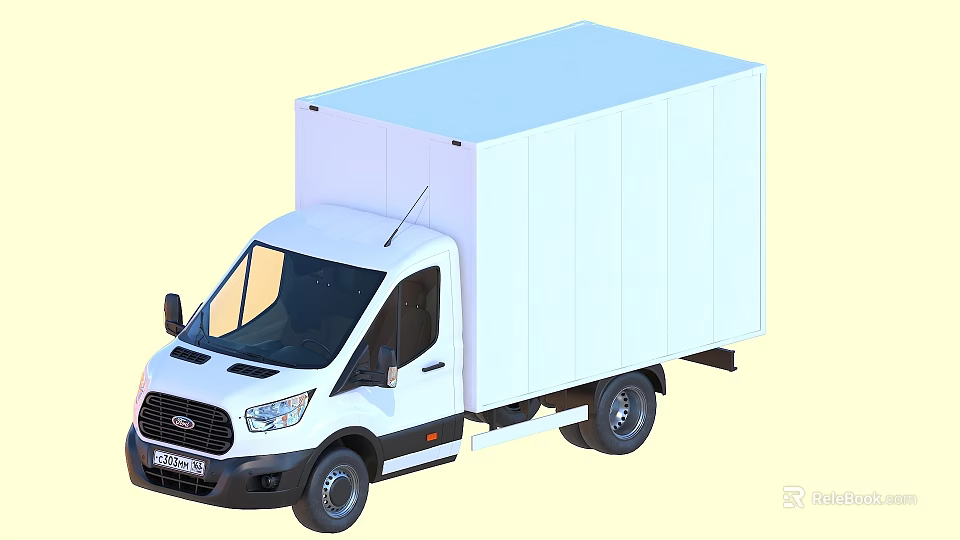 White Commercial Box Truck With Front Cab And Large Cargo Storage Compartment 3d model 