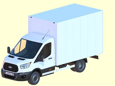 White Commercial Box Truck With Front Cab And Large Cargo Storage Compartment 3d model