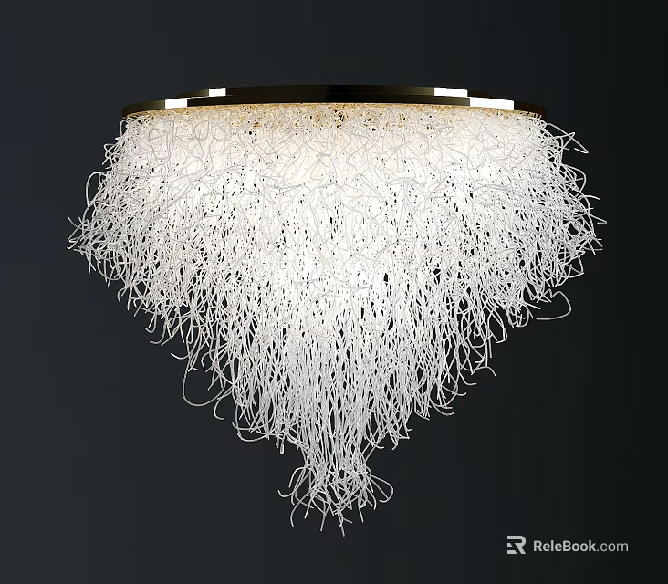 Modern Elegant Chandelier with White Fringe Design and Gold Metal Frame for Luxury Interior Decor 3d model 
