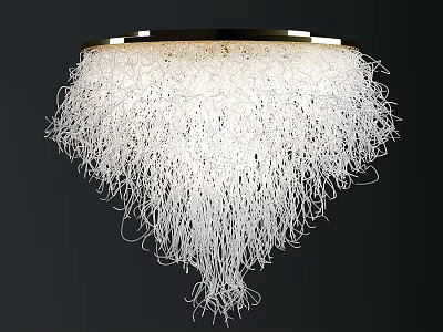 Modern Elegant Chandelier with White Fringe Design and Gold Metal Frame for Luxury Interior Decor 3d model