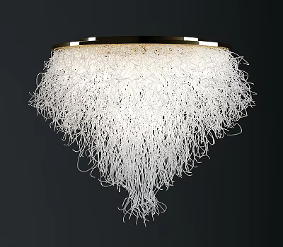 Modern Elegant Chandelier with White Fringe Design and Gold Metal Frame for Luxury Interior Decor 3d model