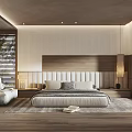 Modern Bedroom Interior Design With Wooden Flooring Headboard Rug Blinds Green Plants And Soft Lighting