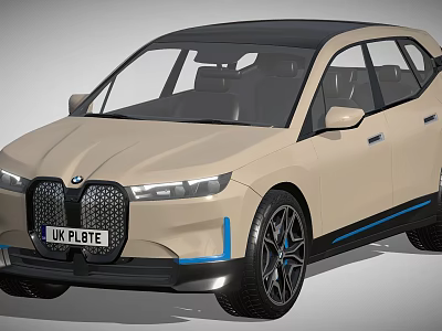 Beige BMW Electric Car With Signature Kidney Grille And Blue Accents 3d model
