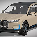 Beige BMW Electric Car With Signature Kidney Grille And Blue Accents