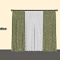 Poliform Modern Green Patterned Curtains With White Sheer Window Layers Design 3d model
