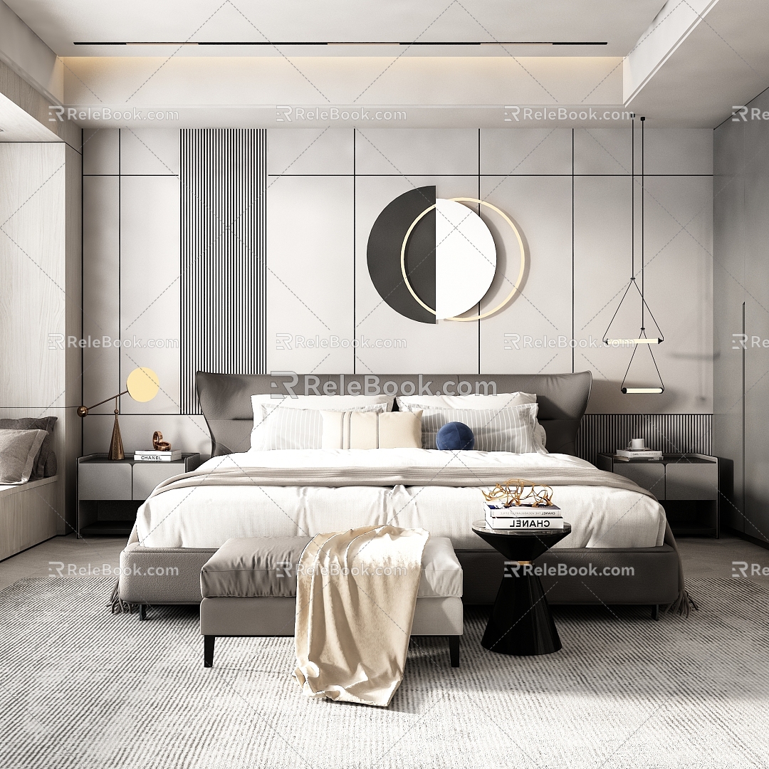 Modern Simple Light Luxury Bedroom Double Bed 3d model