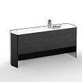Modern Entryway Cabinet Sideboard With Dark Wood Finish White Countertop Decorative Vase And Books