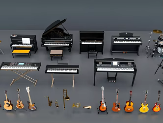 Piano Guitar Sass small size Trombone 3d model