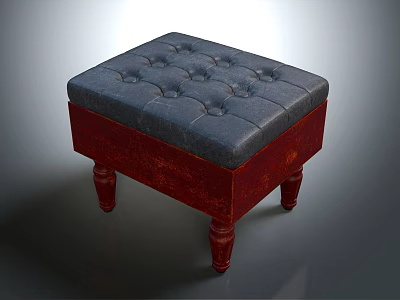 Stylish Sofa Stool With Gray Button Tufted Padded Seat And Red Wooden Legs 3d model