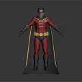 Detailed 3D Rendered Superhero Character In Red Costume With Yellow Belt And Black Cape