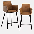 Modern Brown Leather Bar Stools With Armrests And Black Metal Legs
