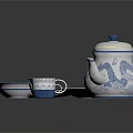 Blue And White Ceramic Tableware Set With Plates Bowls Teapot And Cups