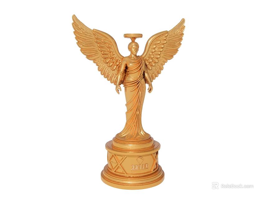 Decorative Golden Angel Statue With Wings Halo And Oscar Engraved Base 3d model 