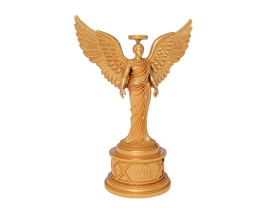 Decorative Golden Angel Statue With Wings Halo And Oscar Engraved Base 3d model