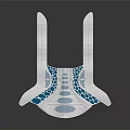 Cartoon Scene With White And Blue Geometric Shapes Wavy Lines And Dot Patterns