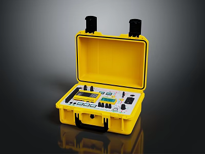 Portable Computer Equipment With Yellow Open Case Control Panel Display Screen And Buttons 3d model