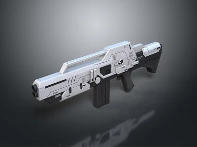 Futuristic Sci Fi Rifle With Silver Metallic Body And Ergonomic Grip Design 3d model