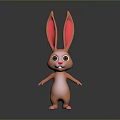 Cartoon Rabbit 3D Model With Long Pink Ears Standing On Gray Background With Reflection 3d model