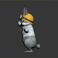 Cute 3D Rabbit Character Wearing Yellow Helmet Goggles And White Fur