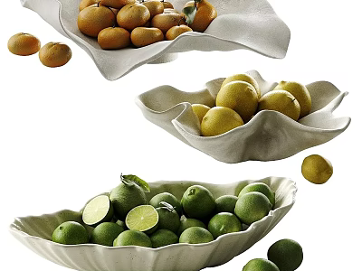 Decorative Ornamental Sets Including Petal Shaped Ceramic Bowls with Oranges Lemons Limes 3d model