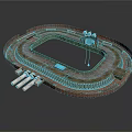 Stadium 3D Model With Running Track Grandstand And Green Central Field