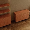 Stylish Pastel Pink Decorative Cabinets With Geometric Panel And Golden Metal Legs