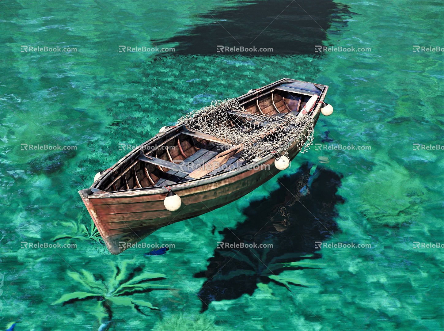 Modern Wooden Boat Ocean Green Sea 3d model