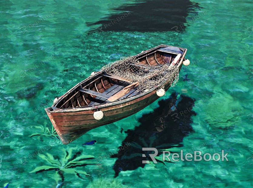 Modern Wooden Boat Ocean Green Sea model