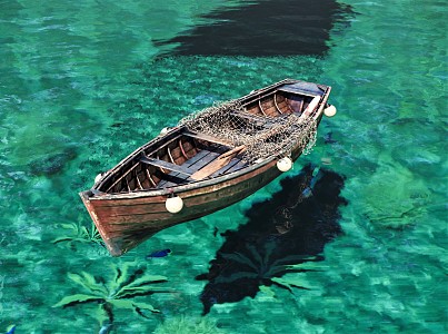 Modern Wooden Boat Ocean Green Sea 3d model