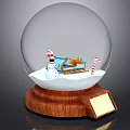 Glass Snow Globe Decorative Ornament Set With Snowman Sled Candy Canes And Wooden Base Plaque