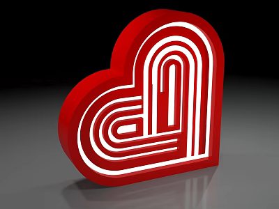 Modern Commercial Equipment Red Heart Shaped Neon Light with White Spiral Design for Business Decor 3d model