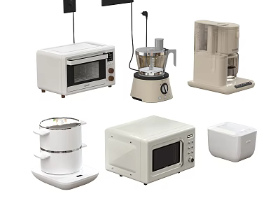 Essential Modern Kitchen Appliances Including Toaster Oven Blender Microwave And Steamer 3d model