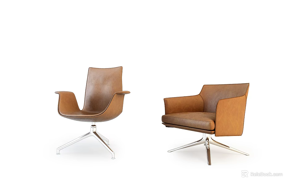 Two Modern Leather Office Chairs With Ergonomic Design Metal Base And Comfortable Armrests 3d model 