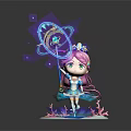 Cartoon Princess Figure With Magic Staff Blue Gem Crown Water Ripple Base And Coral Decorations