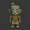 Ancient Style Warrior Sculpture With Turquoise Orange Color Detailed Armor And Headdress