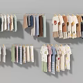 Clothes Hanging on Hangers with Various Styles and Colors in Two Rows Against Gray Background