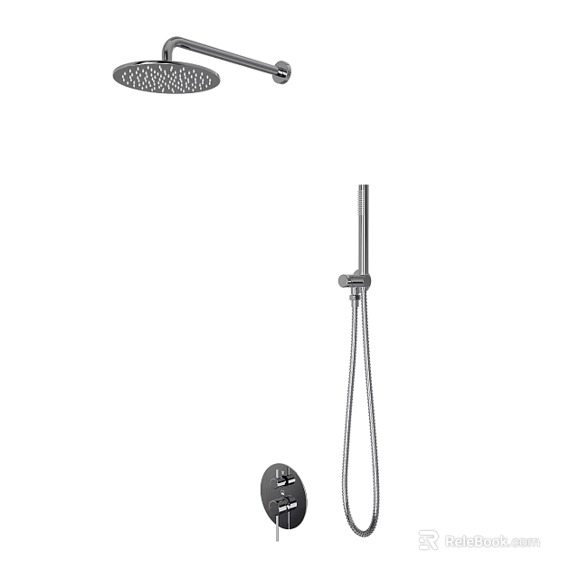 Contemporary Shower System With Rainfall Head Handheld Sprayer Adjustable Rod And Control Knob 3d model