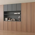 Modern Minimalist Wood And Grey Side Cabinet With Open Storage Display For Home Dining Space