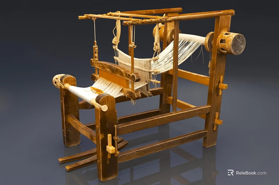 Traditional Wooden Agricultural Equipment With Mechanical Frame And Rope Components 3d model 