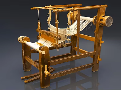 Traditional Wooden Agricultural Equipment With Mechanical Frame And Rope Components 3d model