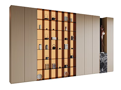 Modern Wooden Tea Cabinet With Glass Doors And Display Shelves For Tea Sets 3d model