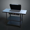 Grill With Open Lid On Metal Stand Featuring Tabletop Drawer And Lower Shelf 3d model