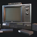 Vintage Classic Television With Black VHS Tapes And Wooden Frame Design