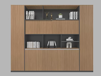 Modern Wooden Bookcase With Shelves Books Decorative Items And Small Plant 3d model